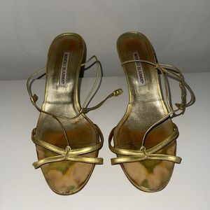 Vintage Manolo Blahnik Gold Metallic Heeled Sandal
